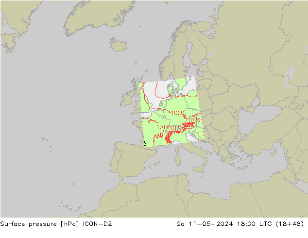 Pressione al suolo ICON-D2 sab 11.05.2024 18 UTC