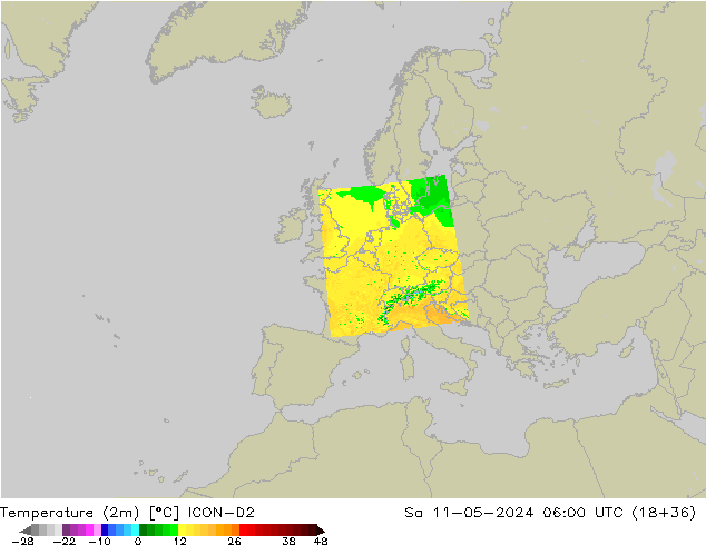 Temperature (2m) ICON-D2 Sa 11.05.2024 06 UTC