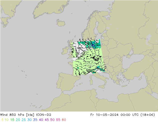 Wind 850 hPa ICON-D2 Fr 10.05.2024 00 UTC