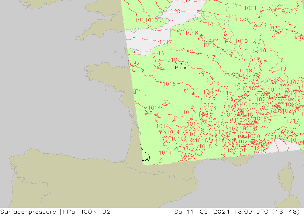 Bodendruck ICON-D2 Sa 11.05.2024 18 UTC