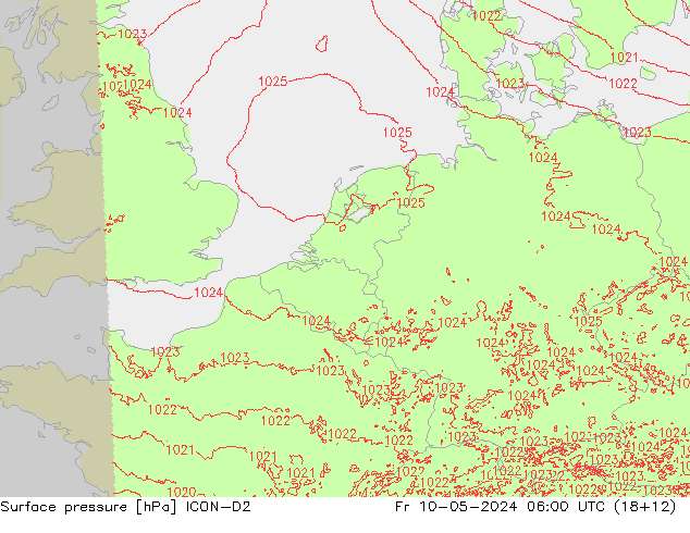Atmosférický tlak ICON-D2 Pá 10.05.2024 06 UTC