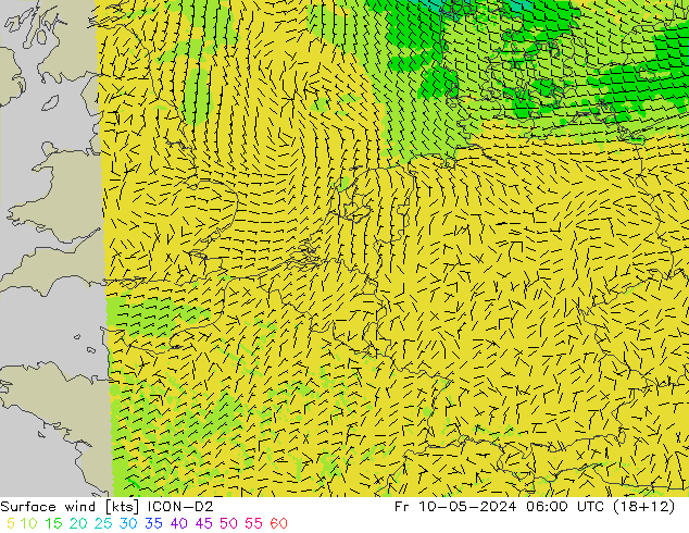 Bodenwind ICON-D2 Fr 10.05.2024 06 UTC