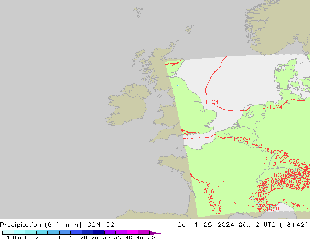 Precipitação (6h) ICON-D2 Sáb 11.05.2024 12 UTC
