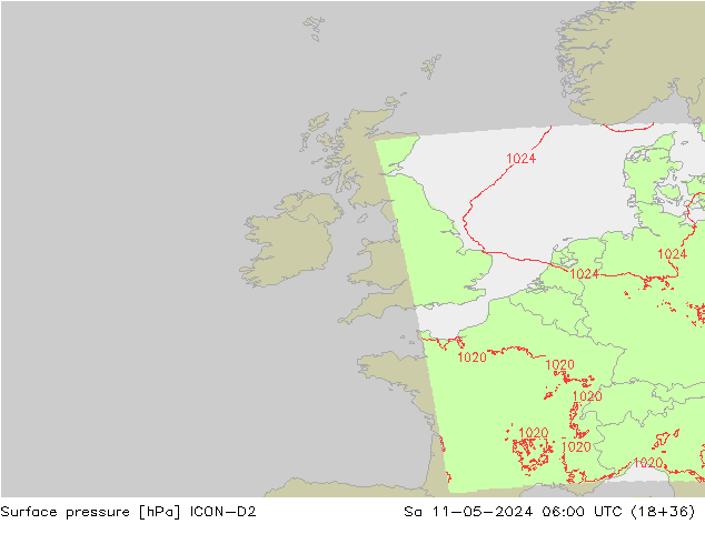 Presión superficial ICON-D2 sáb 11.05.2024 06 UTC
