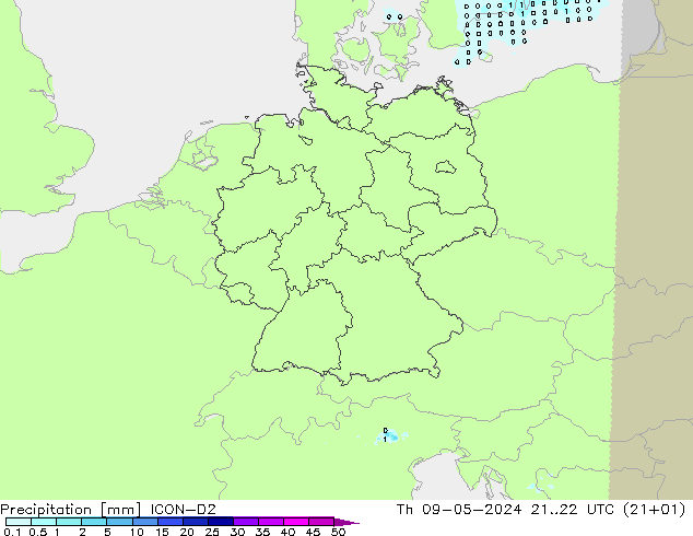 Precipitación ICON-D2 jue 09.05.2024 22 UTC