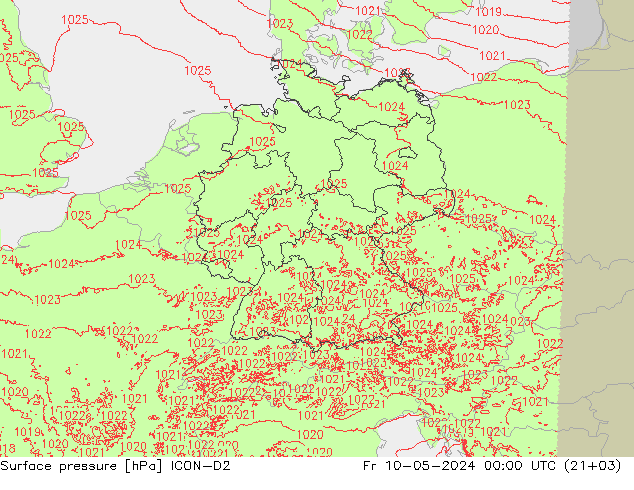 地面气压 ICON-D2 星期五 10.05.2024 00 UTC