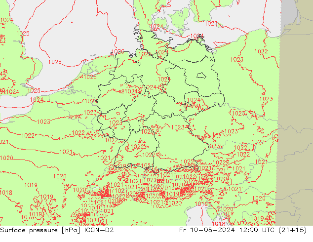 Yer basıncı ICON-D2 Cu 10.05.2024 12 UTC