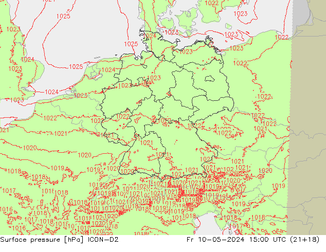 Yer basıncı ICON-D2 Cu 10.05.2024 15 UTC