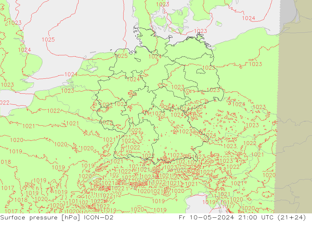 Bodendruck ICON-D2 Fr 10.05.2024 21 UTC