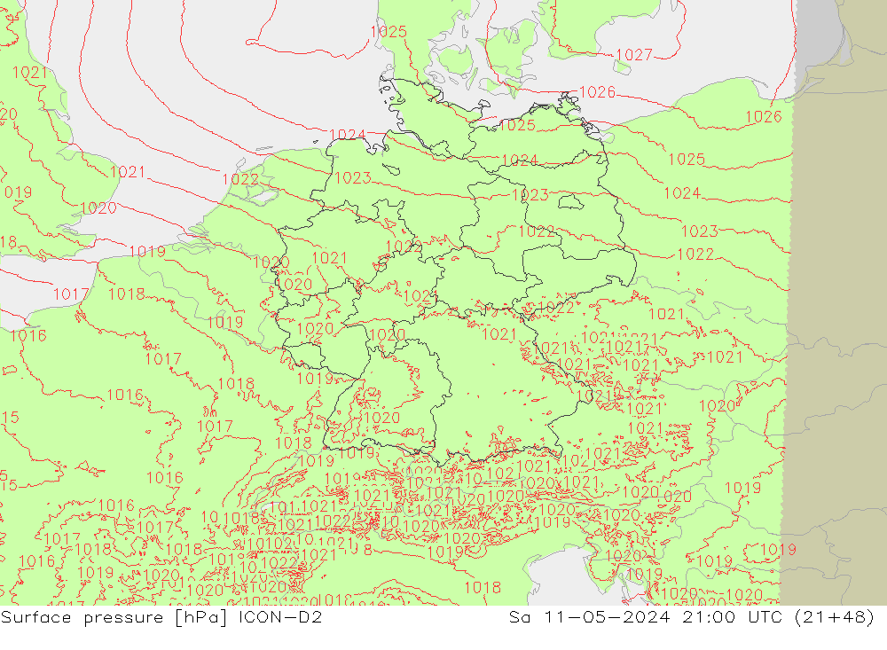 Bodendruck ICON-D2 Sa 11.05.2024 21 UTC