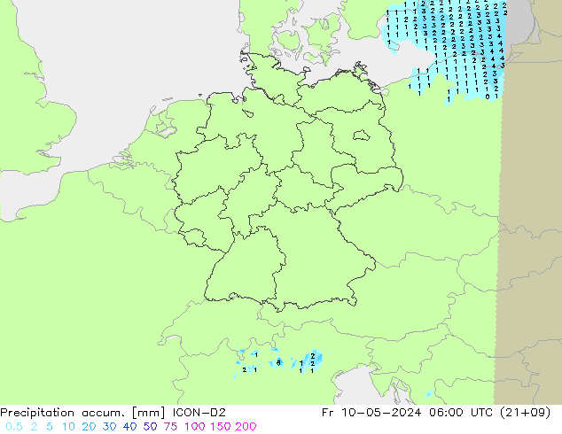 Precipitation accum. ICON-D2 ven 10.05.2024 06 UTC