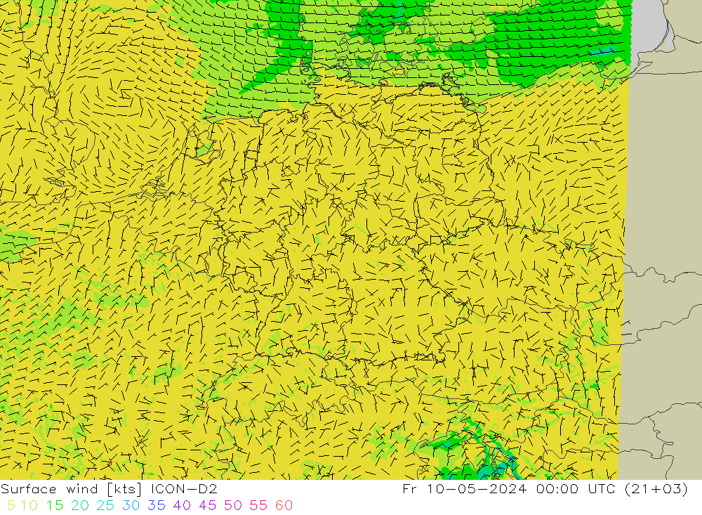 Wind 10 m ICON-D2 vr 10.05.2024 00 UTC