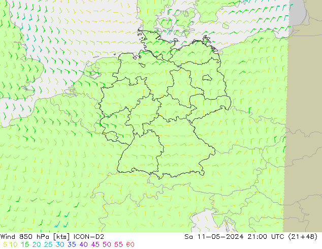 Wind 850 hPa ICON-D2 Sa 11.05.2024 21 UTC