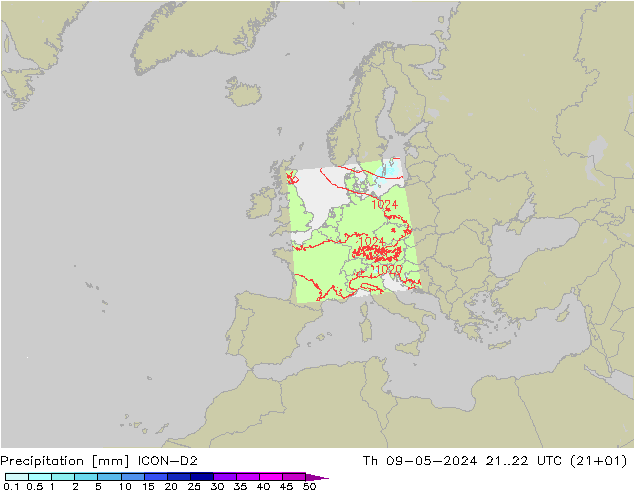 Precipitación ICON-D2 jue 09.05.2024 22 UTC