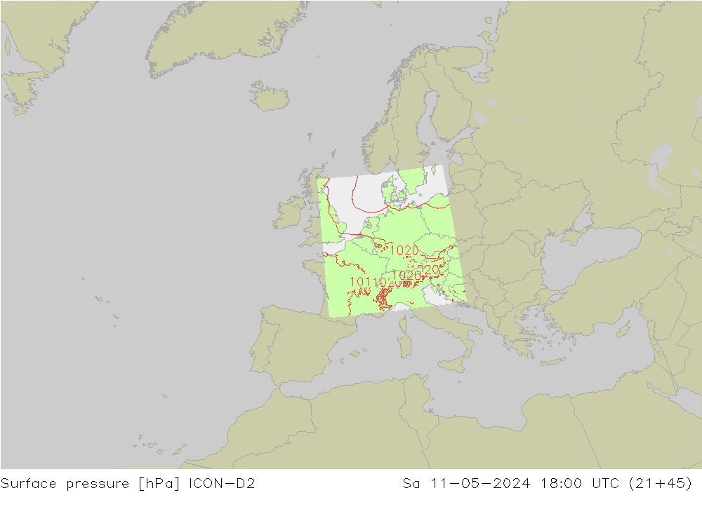 приземное давление ICON-D2 сб 11.05.2024 18 UTC