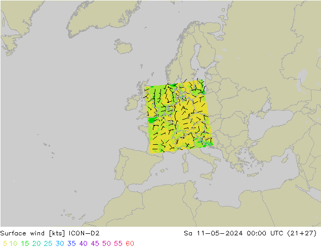 Bodenwind ICON-D2 Sa 11.05.2024 00 UTC