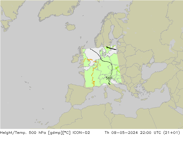 Geop./Temp. 500 hPa ICON-D2 jue 09.05.2024 22 UTC