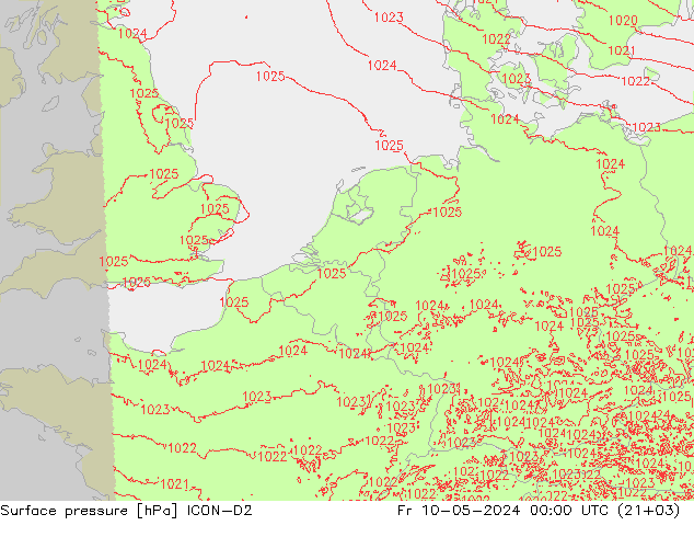 Bodendruck ICON-D2 Fr 10.05.2024 00 UTC