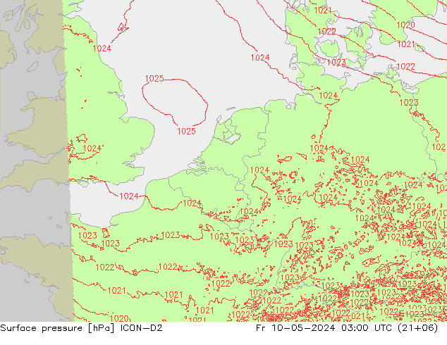 pressão do solo ICON-D2 Sex 10.05.2024 03 UTC
