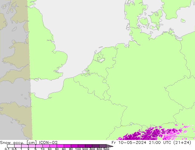 Schneemenge ICON-D2 Fr 10.05.2024 21 UTC