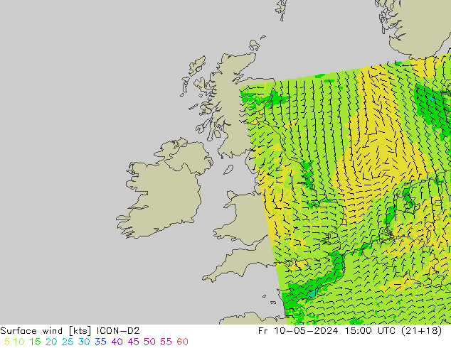 Surface wind ICON-D2 Fr 10.05.2024 15 UTC