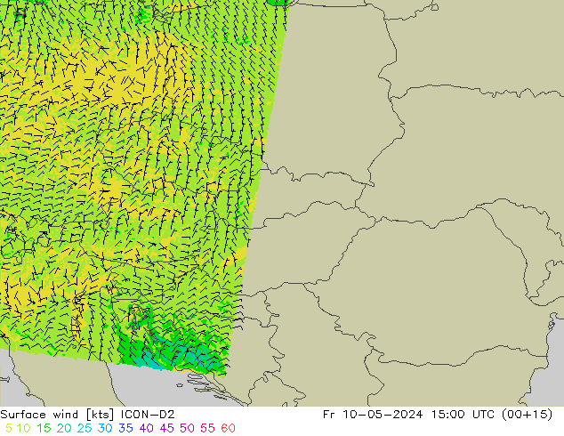 Surface wind ICON-D2 Fr 10.05.2024 15 UTC