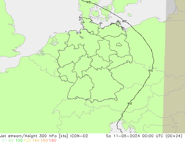 Corriente en chorro ICON-D2 sáb 11.05.2024 00 UTC