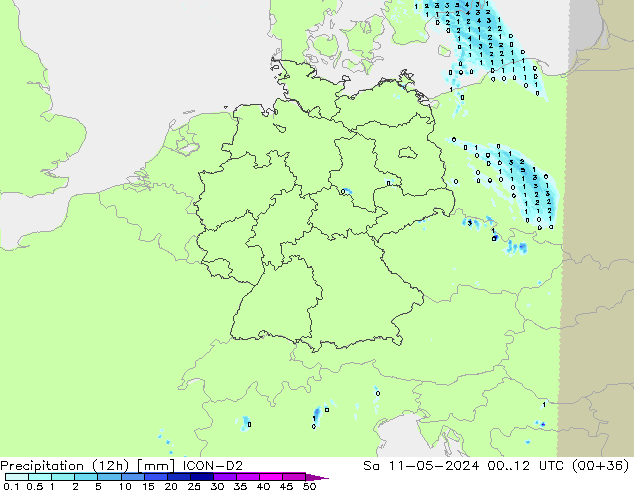 Precipitación (12h) ICON-D2 sáb 11.05.2024 12 UTC
