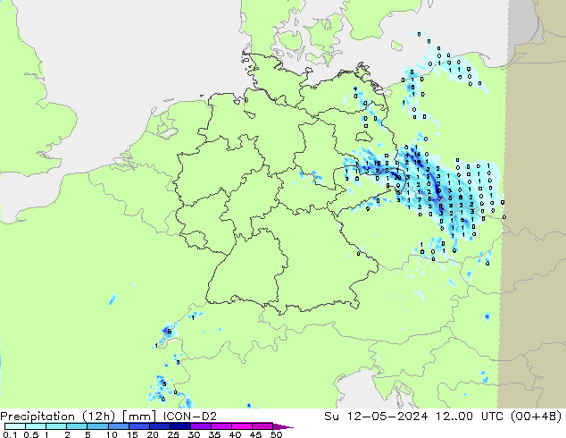 Precipitation (12h) ICON-D2 Su 12.05.2024 00 UTC