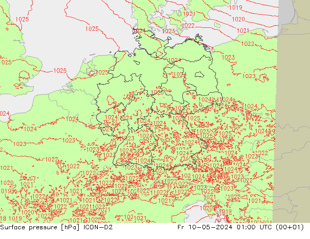 地面气压 ICON-D2 星期五 10.05.2024 01 UTC