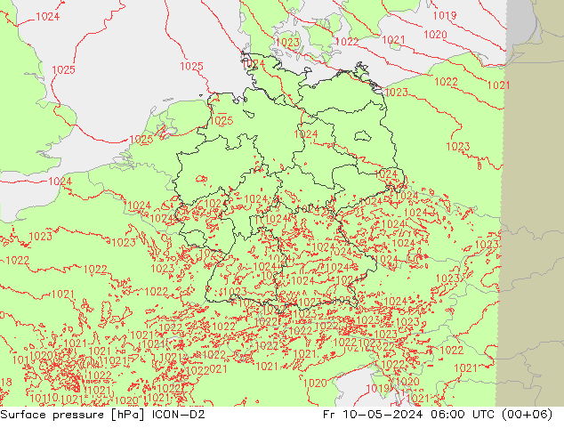 地面气压 ICON-D2 星期五 10.05.2024 06 UTC