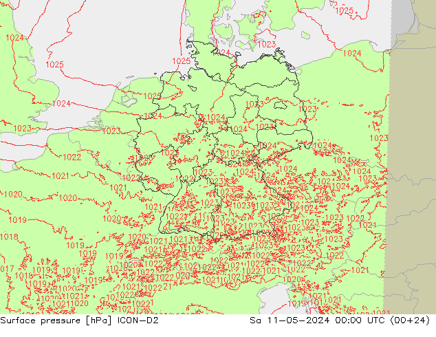 pressão do solo ICON-D2 Sáb 11.05.2024 00 UTC