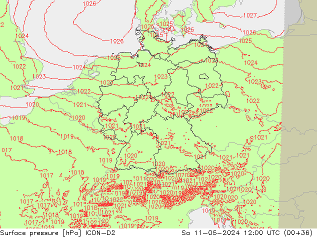 pressão do solo ICON-D2 Sáb 11.05.2024 12 UTC