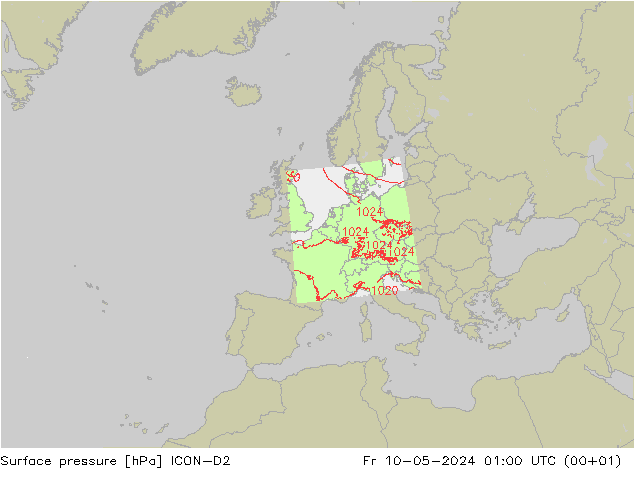 地面气压 ICON-D2 星期五 10.05.2024 01 UTC
