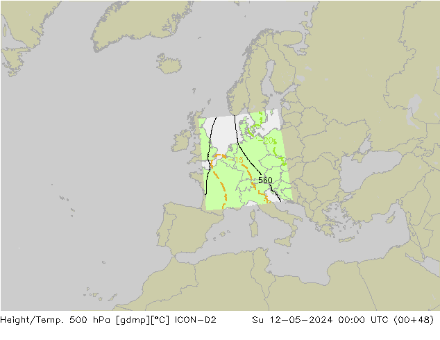 Yükseklik/Sıc. 500 hPa ICON-D2 Paz 12.05.2024 00 UTC