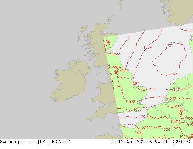 pressão do solo ICON-D2 Sáb 11.05.2024 03 UTC