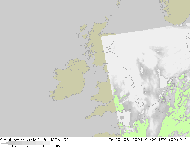 Wolken (gesamt) ICON-D2 Fr 10.05.2024 01 UTC