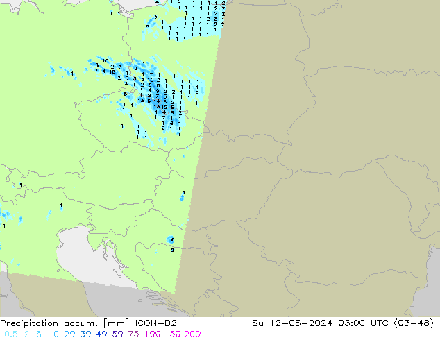 Precipitación acum. ICON-D2 dom 12.05.2024 03 UTC