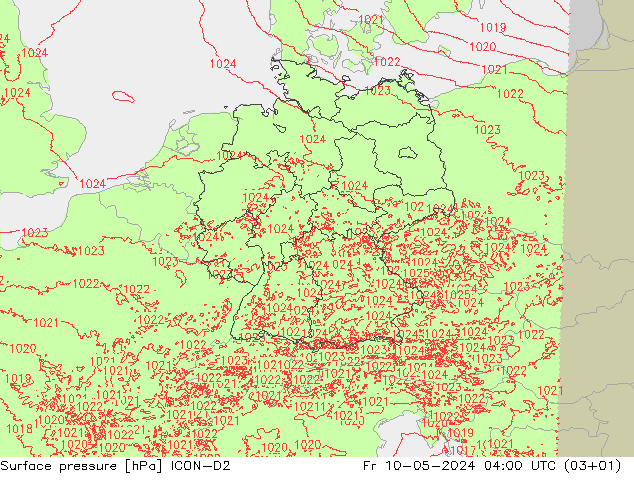 地面气压 ICON-D2 星期五 10.05.2024 04 UTC