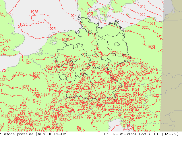 地面气压 ICON-D2 星期五 10.05.2024 05 UTC