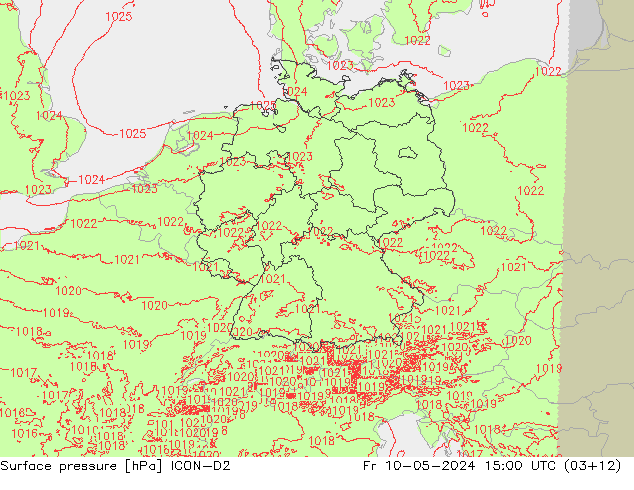 Luchtdruk (Grond) ICON-D2 vr 10.05.2024 15 UTC