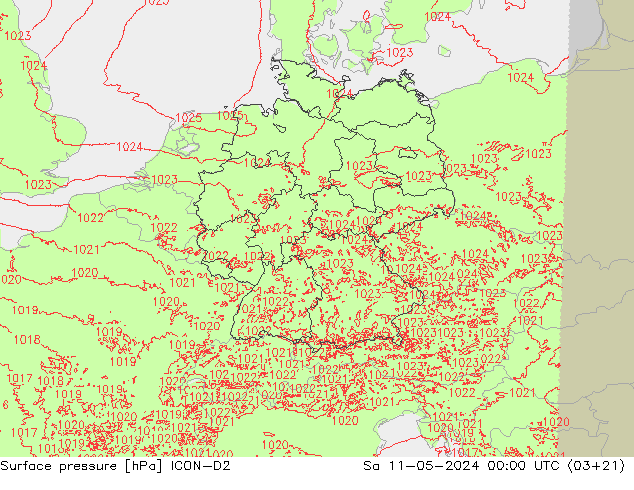 地面气压 ICON-D2 星期六 11.05.2024 00 UTC