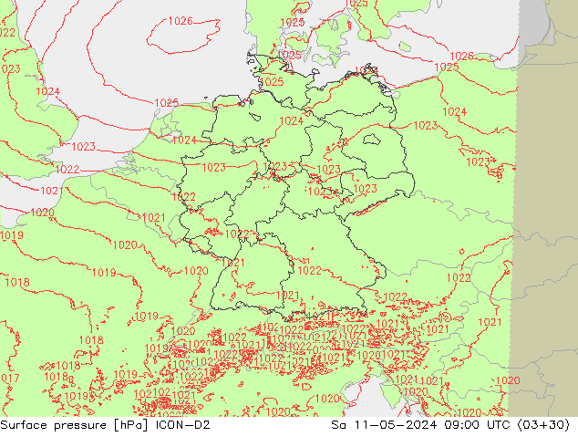 pressão do solo ICON-D2 Sáb 11.05.2024 09 UTC
