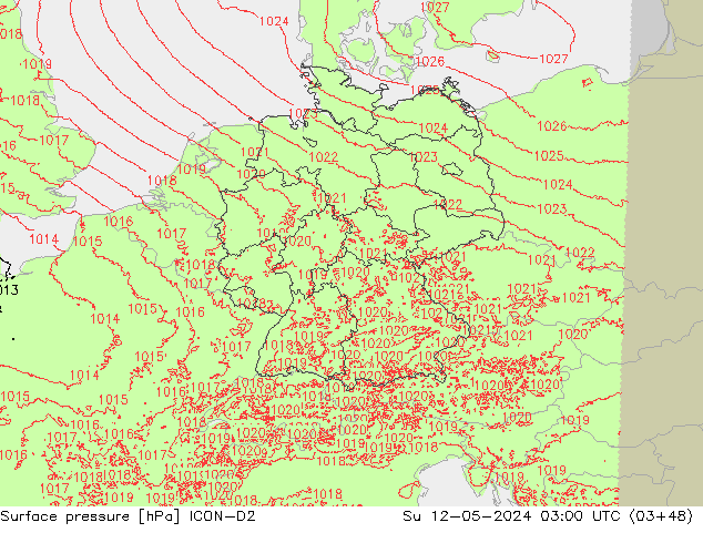 Atmosférický tlak ICON-D2 Ne 12.05.2024 03 UTC