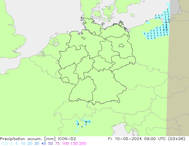Precipitation accum. ICON-D2 Fr 10.05.2024 09 UTC