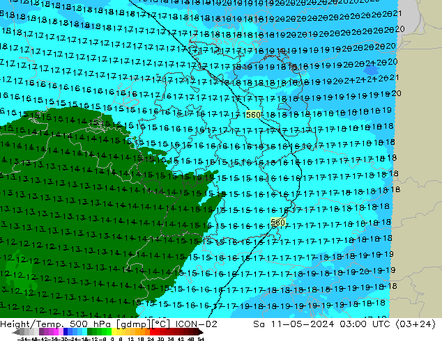 Height/Temp. 500 hPa ICON-D2 Sa 11.05.2024 03 UTC