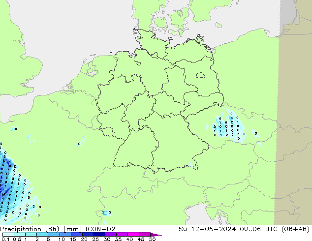 Precipitation (6h) ICON-D2 Su 12.05.2024 06 UTC