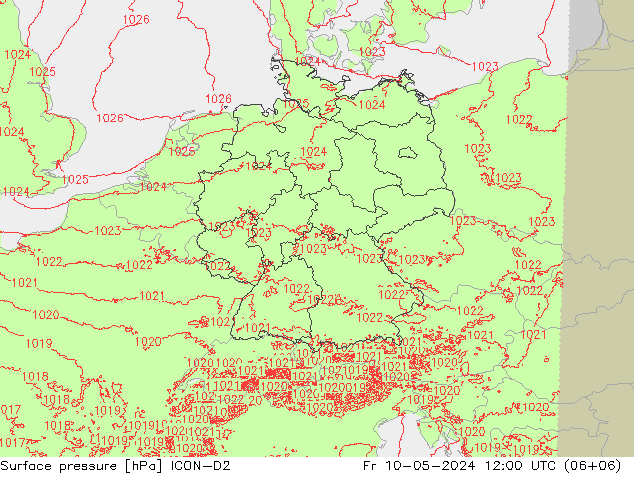 地面气压 ICON-D2 星期五 10.05.2024 12 UTC