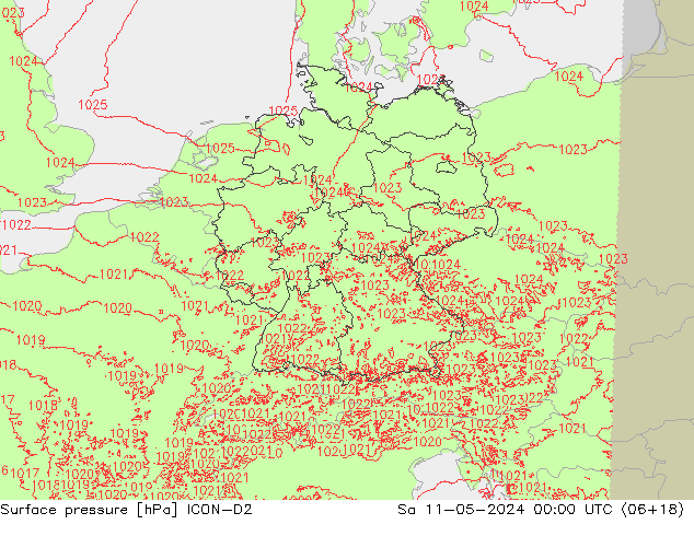 地面气压 ICON-D2 星期六 11.05.2024 00 UTC