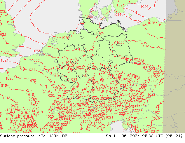 地面气压 ICON-D2 星期六 11.05.2024 06 UTC